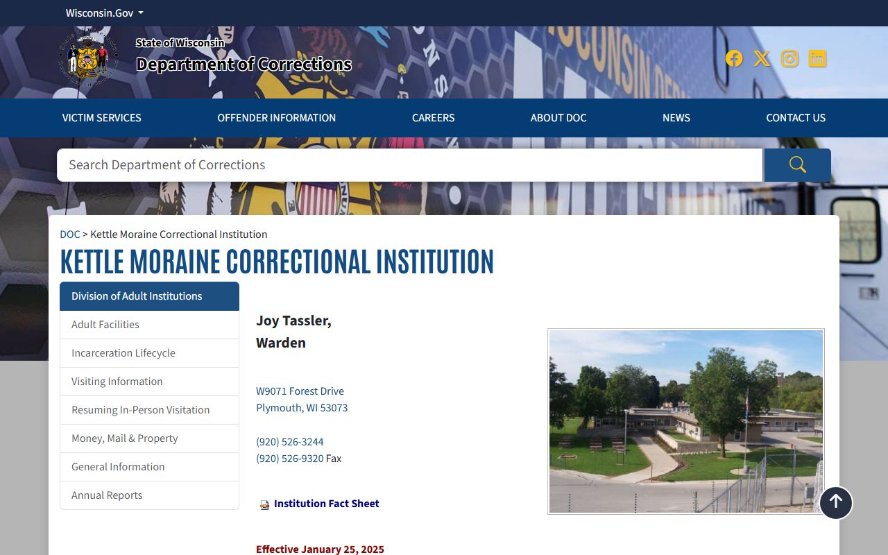 Wisconsin DOC page for Kettle Moraine Correctional Institution